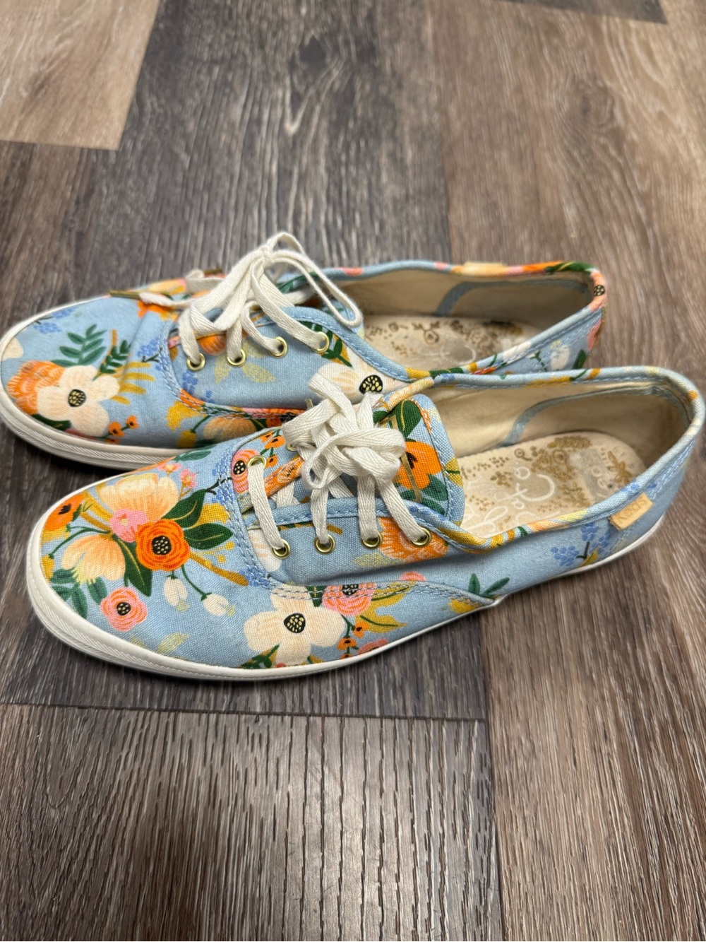 Keds Light Blue Floral Canvas Lace-Up Sneakers